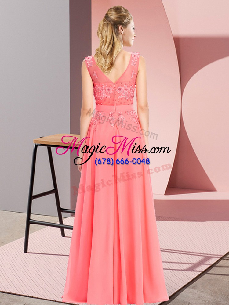 wholesale customized chiffon sleeveless floor length quinceanera dama dress and beading and appliques