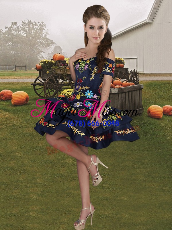 wholesale off the shoulder sleeveless organza 15th birthday dress embroidery and ruffles lace up