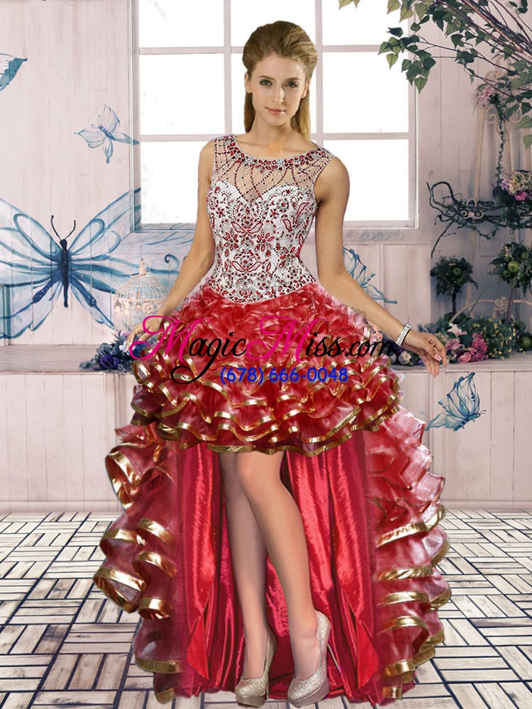 wholesale gorgeous beading and ruffles quinceanera dresses red lace up sleeveless floor length