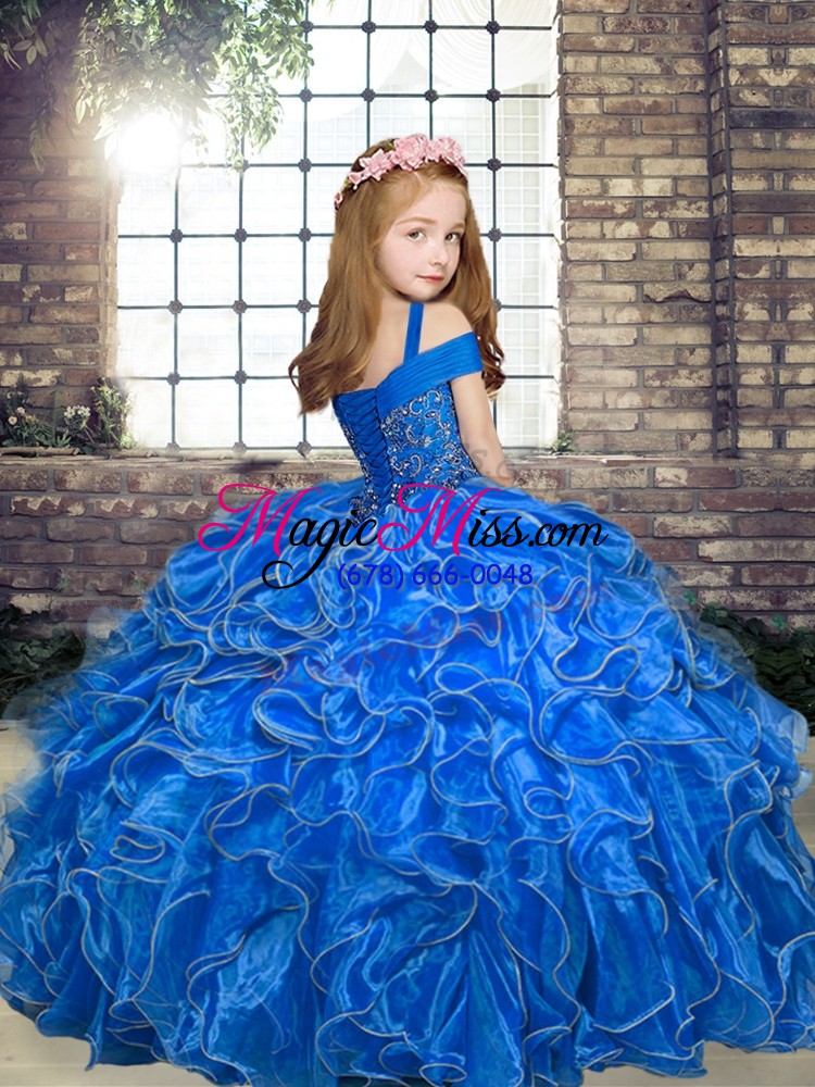 wholesale hot sale sleeveless beading and ruffles lace up pageant gowns for girls