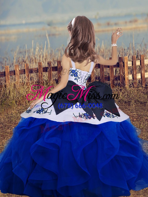 wholesale fuchsia sleeveless floor length embroidery and ruffles lace up pageant dress for teens