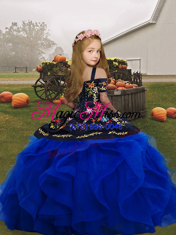 wholesale sleeveless lace up floor length embroidery and ruffles little girl pageant gowns