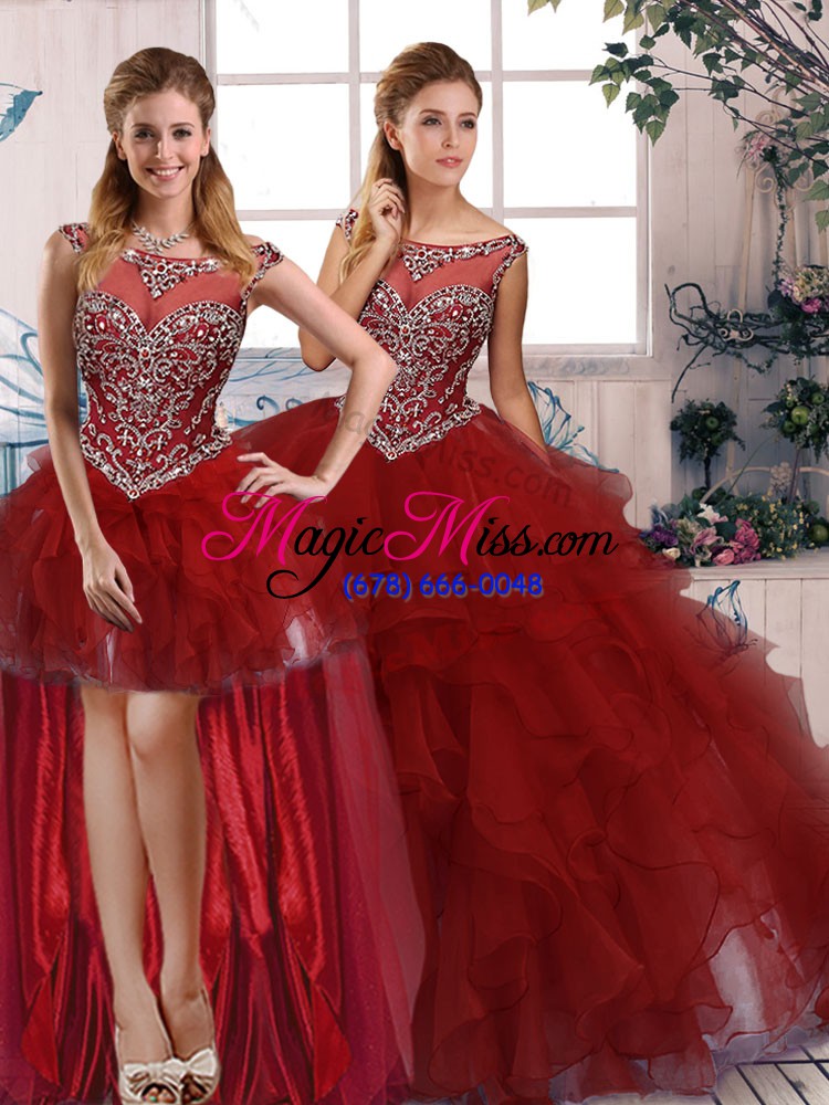 wholesale sleeveless floor length beading and ruffles zipper 15 quinceanera dress with burgundy