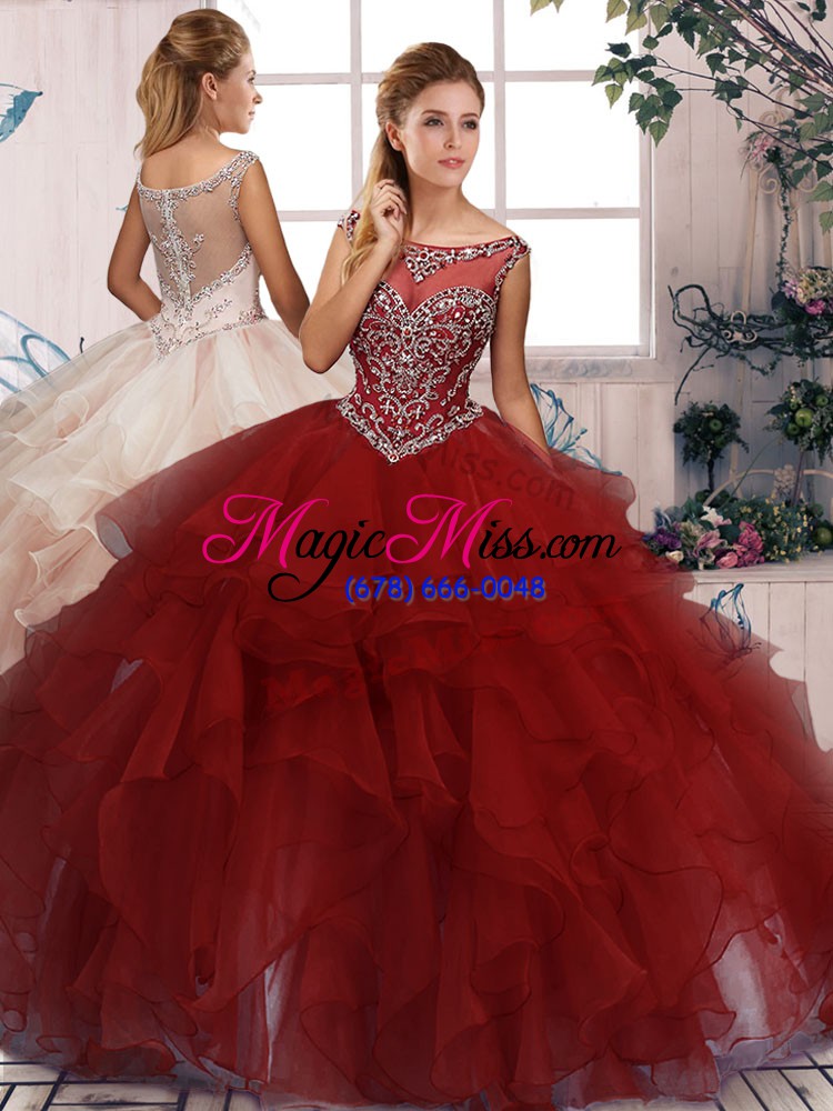 wholesale sleeveless floor length beading and ruffles zipper 15 quinceanera dress with burgundy