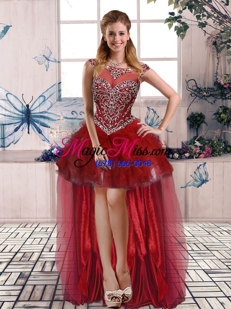 wholesale sleeveless floor length beading and ruffles zipper 15 quinceanera dress with burgundy