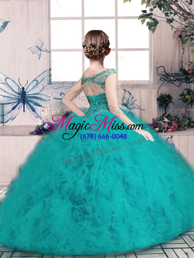 wholesale sleeveless beading and ruffles lace up kids formal wear