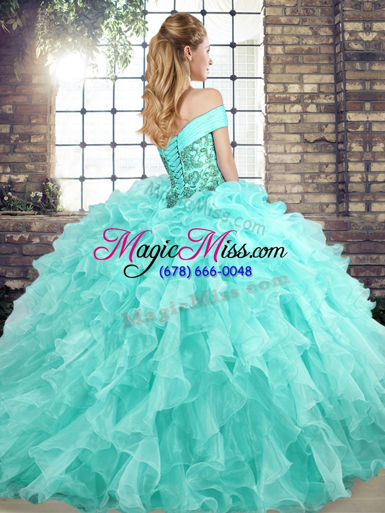 wholesale spectacular sleeveless brush train lace up beading and ruffles quinceanera gowns