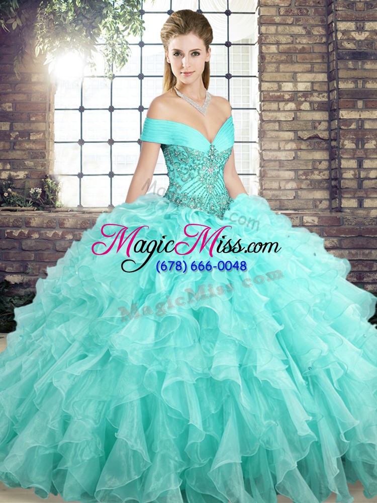 wholesale spectacular sleeveless brush train lace up beading and ruffles quinceanera gowns