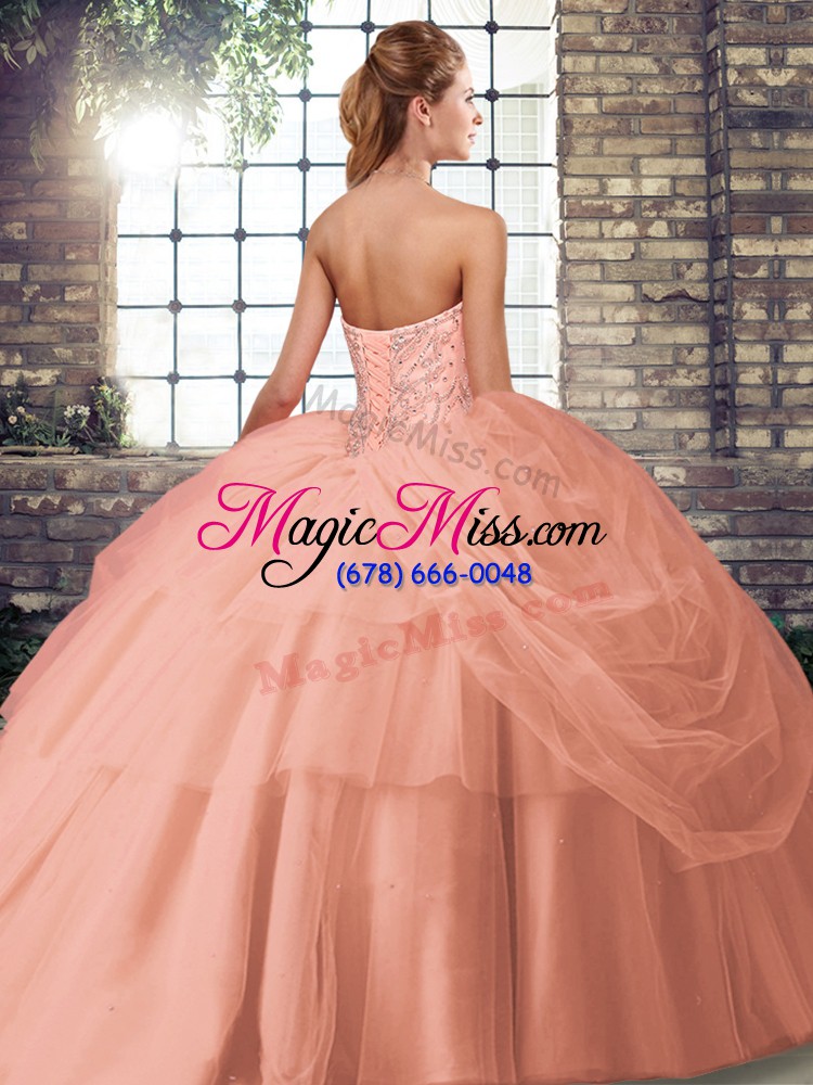 wholesale green sleeveless tulle brush train lace up quince ball gowns for military ball and sweet 16 and quinceanera