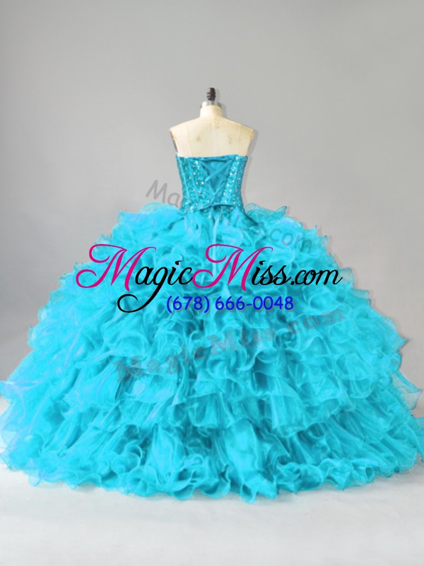 wholesale aqua blue sweetheart neckline ruffles and sequins sweet 16 dresses sleeveless lace up