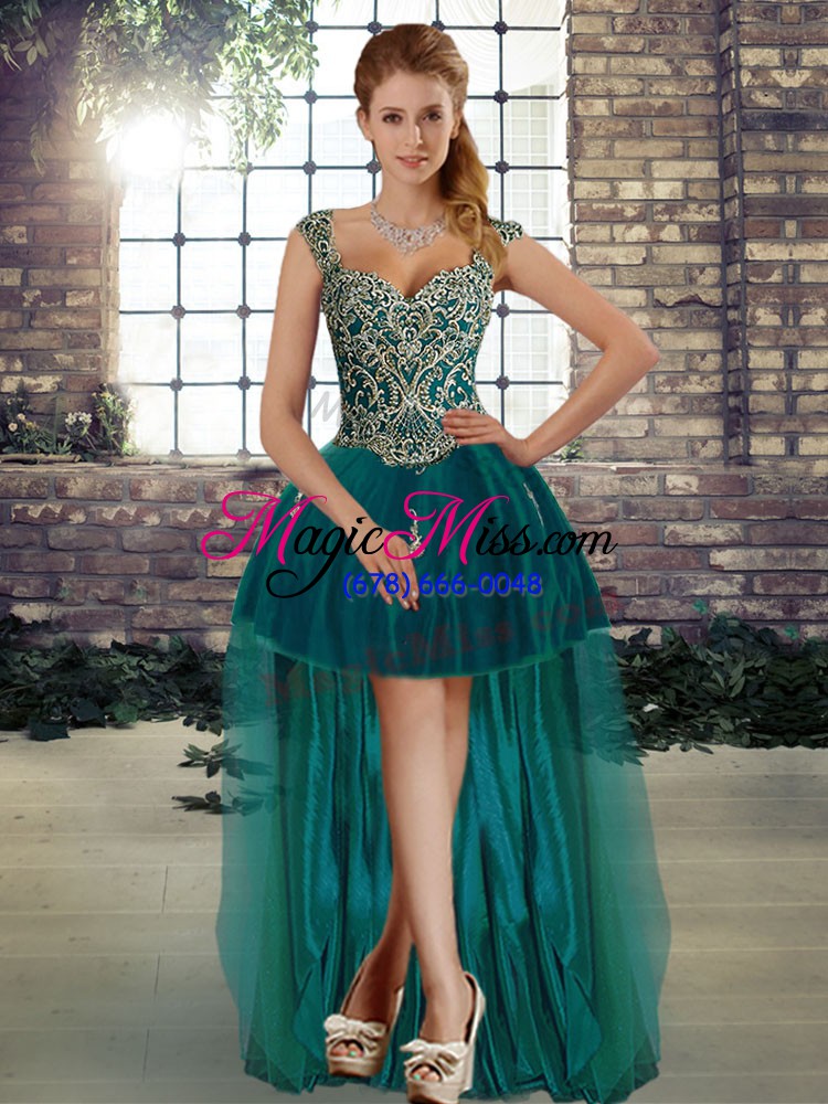 wholesale tulle straps sleeveless lace up beading and appliques sweet 16 dresses in peacock green