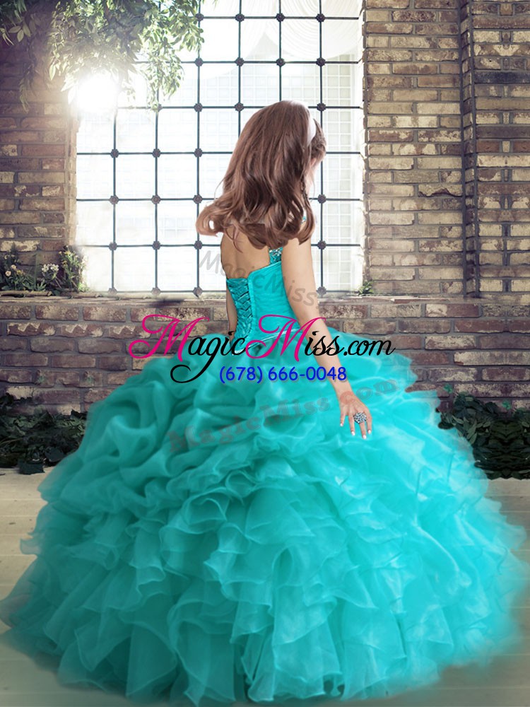 wholesale beading and ruffles little girl pageant dress green lace up sleeveless floor length