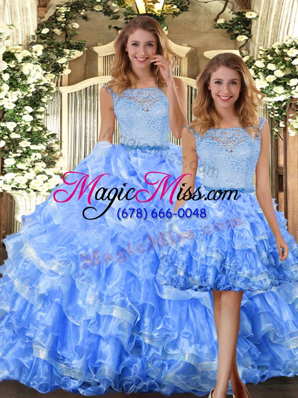 wholesale organza sleeveless floor length quinceanera gown and lace and ruffled layers