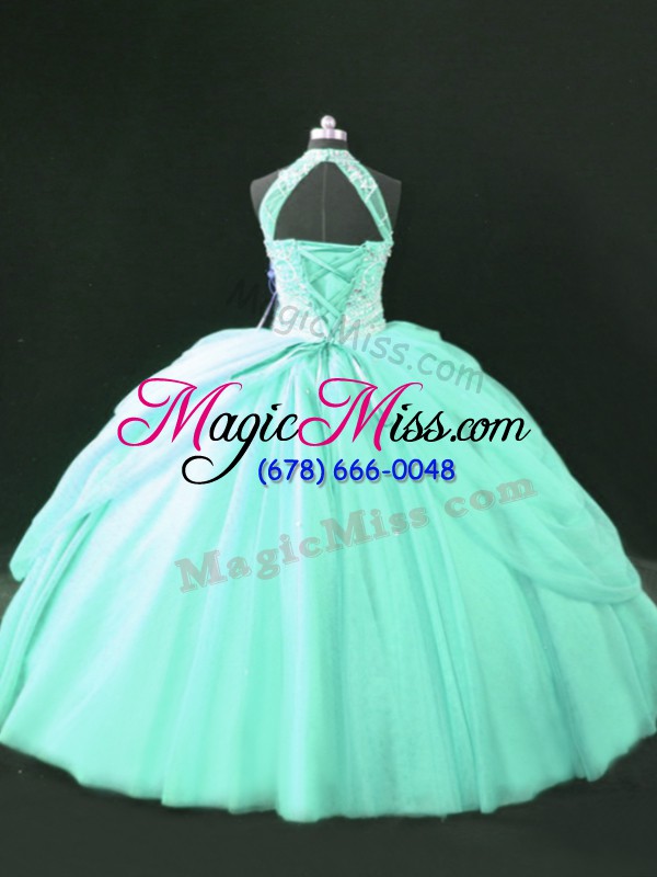 wholesale apple green ball gowns beading quinceanera gowns lace up tulle sleeveless floor length