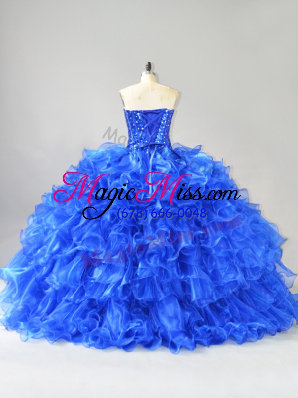 wholesale flirting royal blue sweetheart lace up beading and ruffles vestidos de quinceanera sleeveless