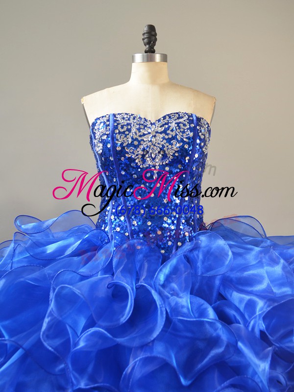 wholesale flirting royal blue sweetheart lace up beading and ruffles vestidos de quinceanera sleeveless