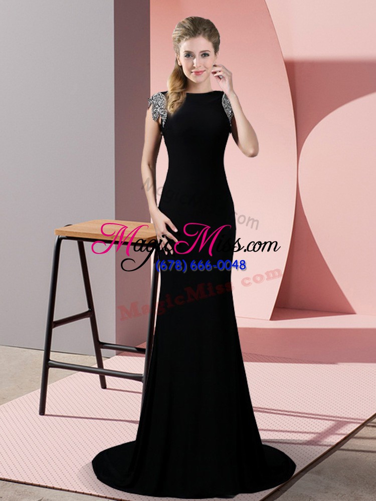 wholesale short sleeves brush train backless beading homecoming dress