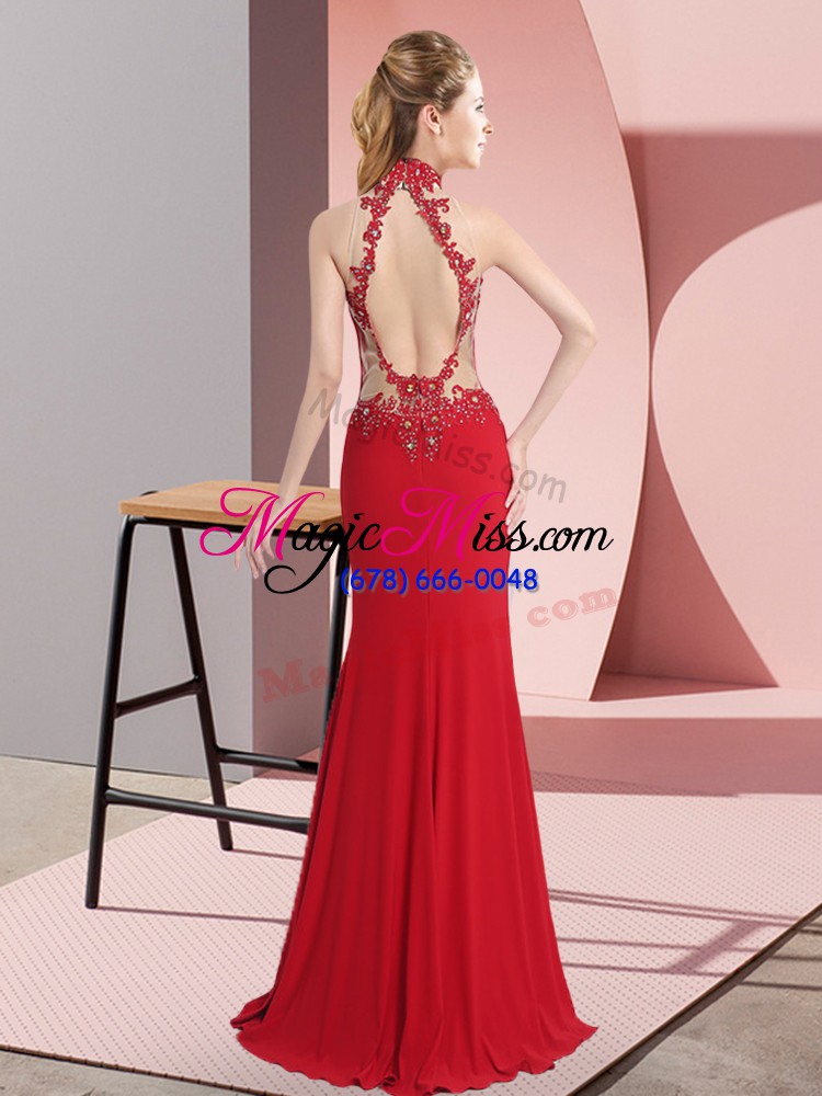 wholesale artistic halter top sleeveless homecoming dress floor length beading aqua blue chiffon