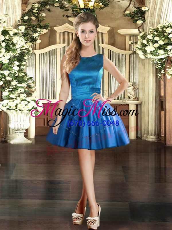 wholesale blue scoop neckline appliques ball gown prom dress sleeveless lace up