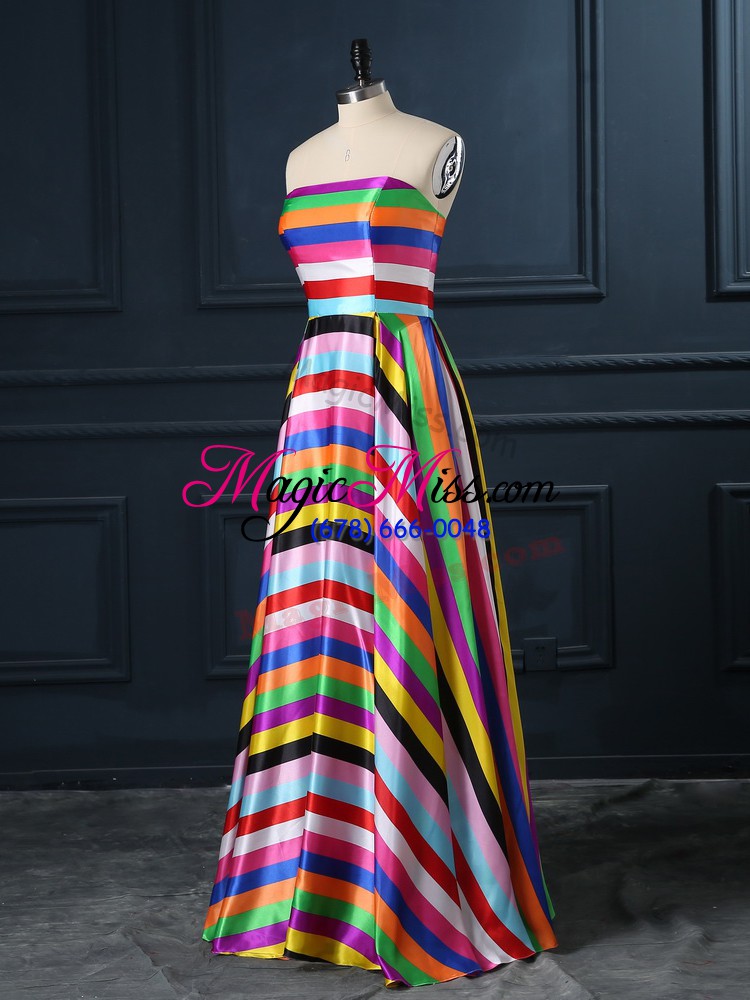 wholesale empire prom dresses multi-color strapless printed sleeveless floor length zipper