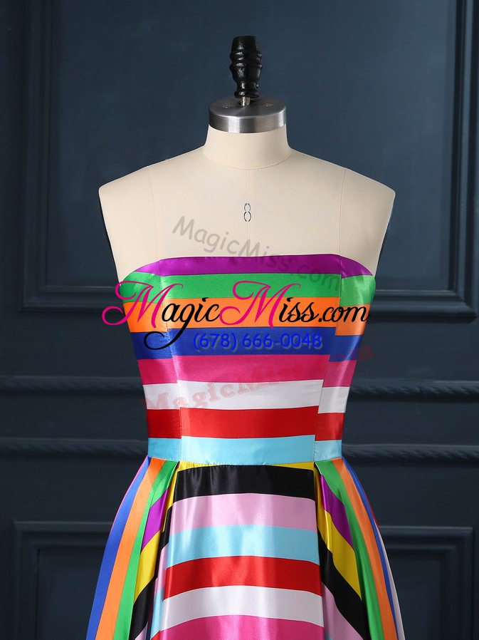 wholesale empire prom dresses multi-color strapless printed sleeveless floor length zipper