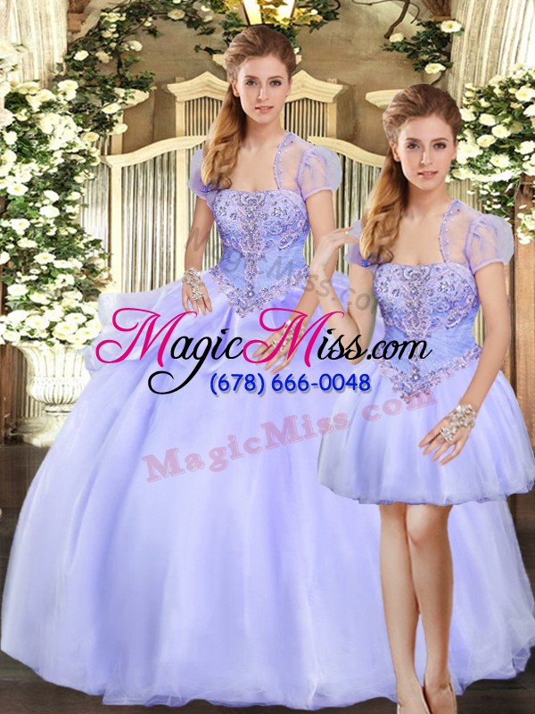 wholesale floor length three pieces sleeveless lavender sweet 16 dress lace up