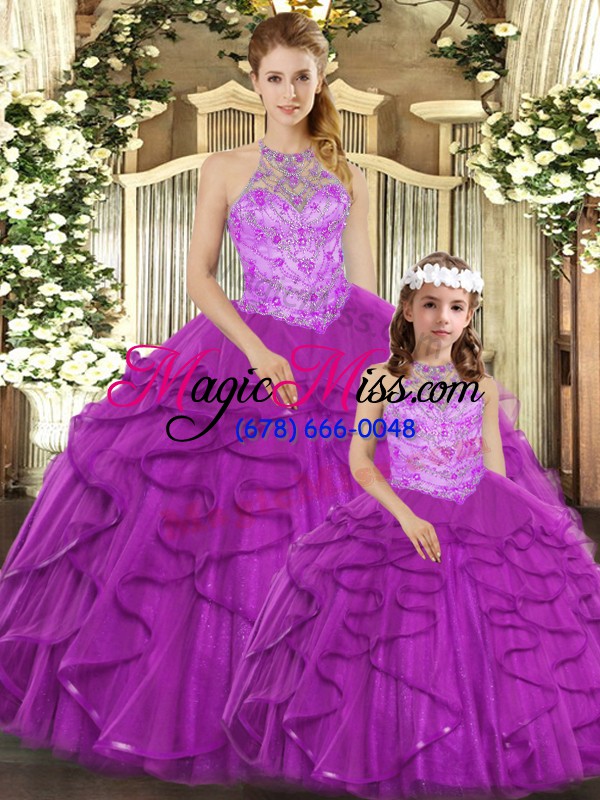 wholesale charming sleeveless lace up floor length beading and ruffles quince ball gowns