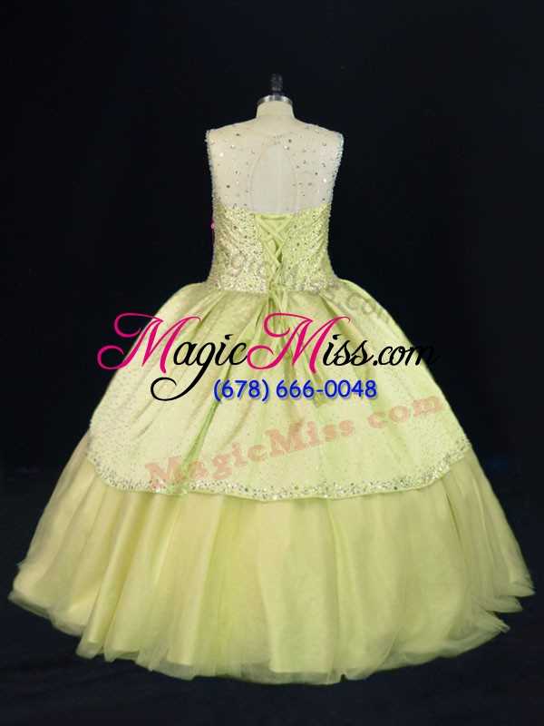 wholesale hot sale scoop sleeveless lace up quinceanera gowns yellow green tulle