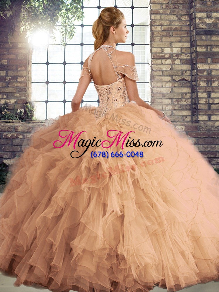 wholesale best selling beading and ruffles vestidos de quinceanera fuchsia lace up sleeveless floor length