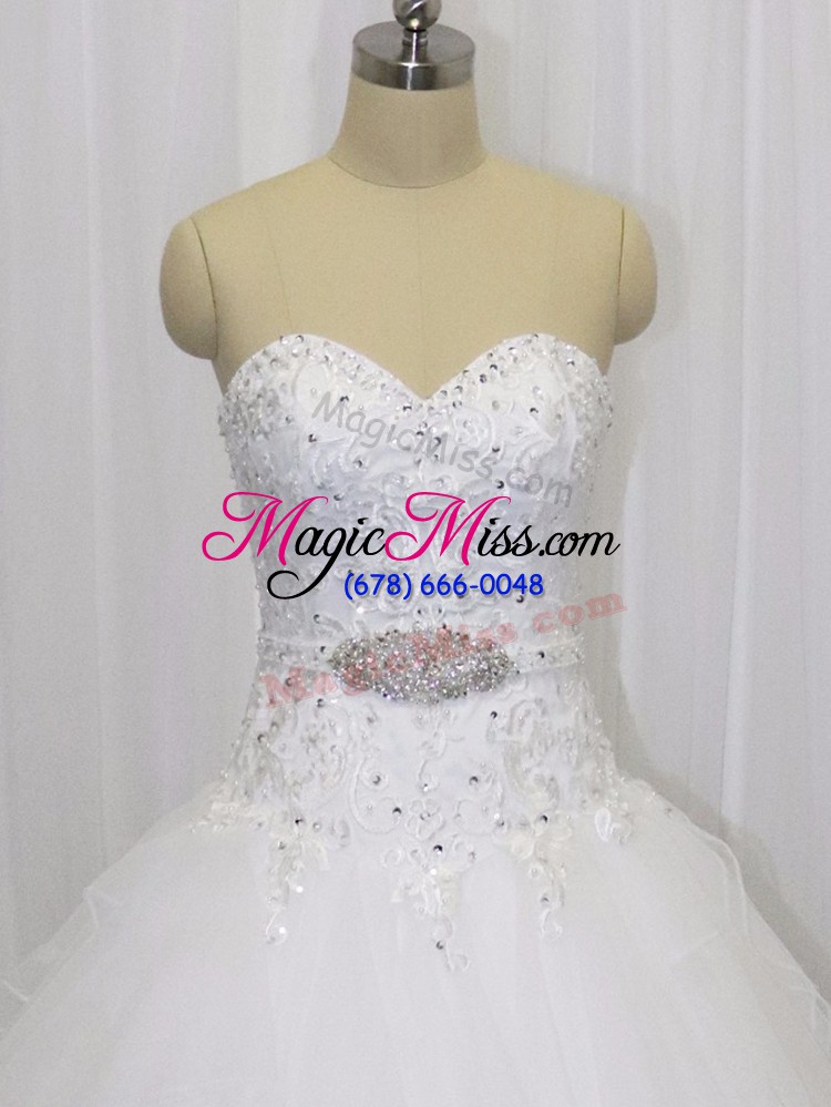 wholesale traditional white sleeveless beading and lace clasp handle wedding dresses