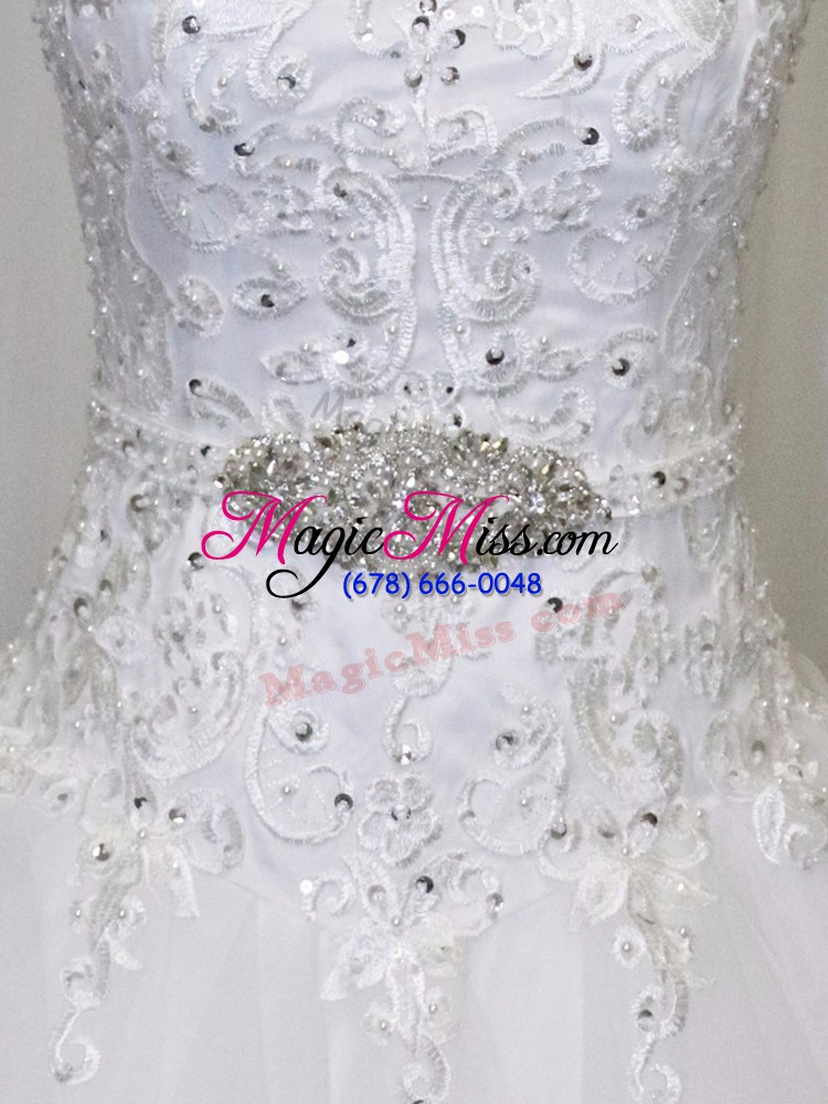 wholesale traditional white sleeveless beading and lace clasp handle wedding dresses