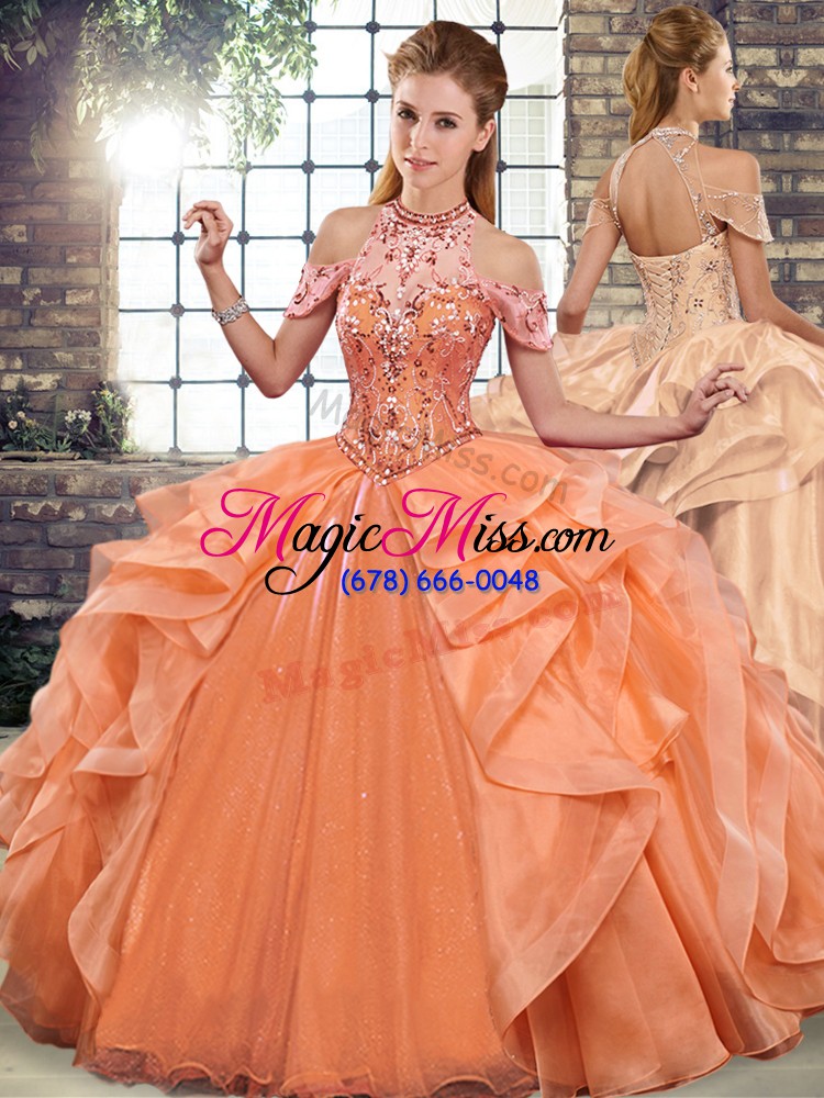 wholesale sumptuous sleeveless lace up floor length beading and ruffles sweet 16 quinceanera dress