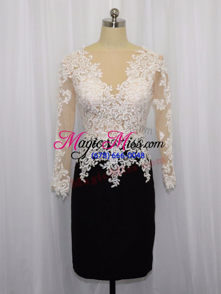 wholesale sweet mini length column/sheath long sleeves white and black evening dress zipper