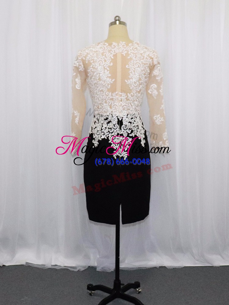 wholesale sweet mini length column/sheath long sleeves white and black evening dress zipper