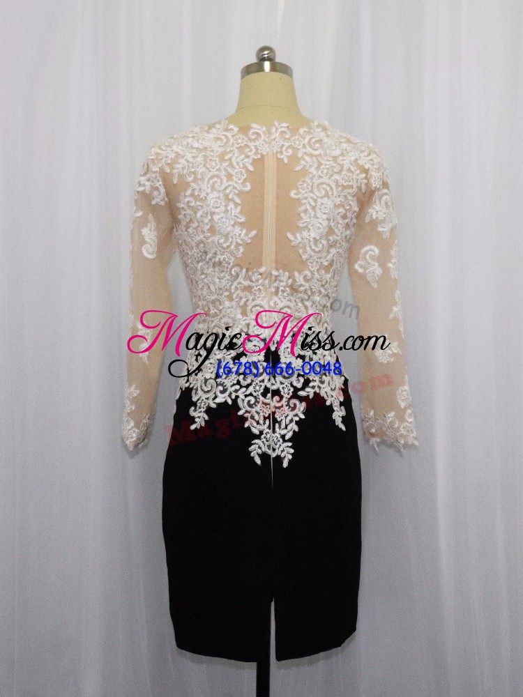 wholesale sweet mini length column/sheath long sleeves white and black evening dress zipper