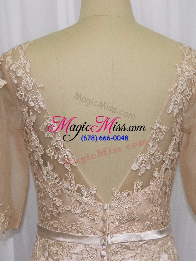 wholesale glorious scoop half sleeves tulle mother of the bride dress lace and appliques brush train backless