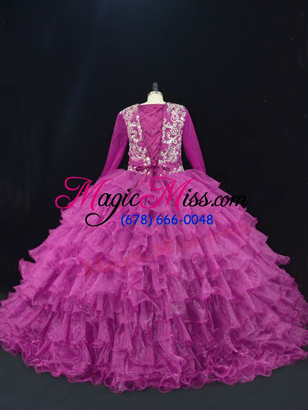 wholesale high end floor length ball gowns long sleeves purple vestidos de quinceanera lace up