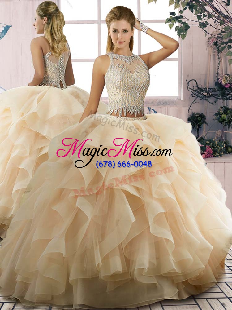 wholesale champagne scoop zipper beading and ruffles sweet 16 dress sleeveless