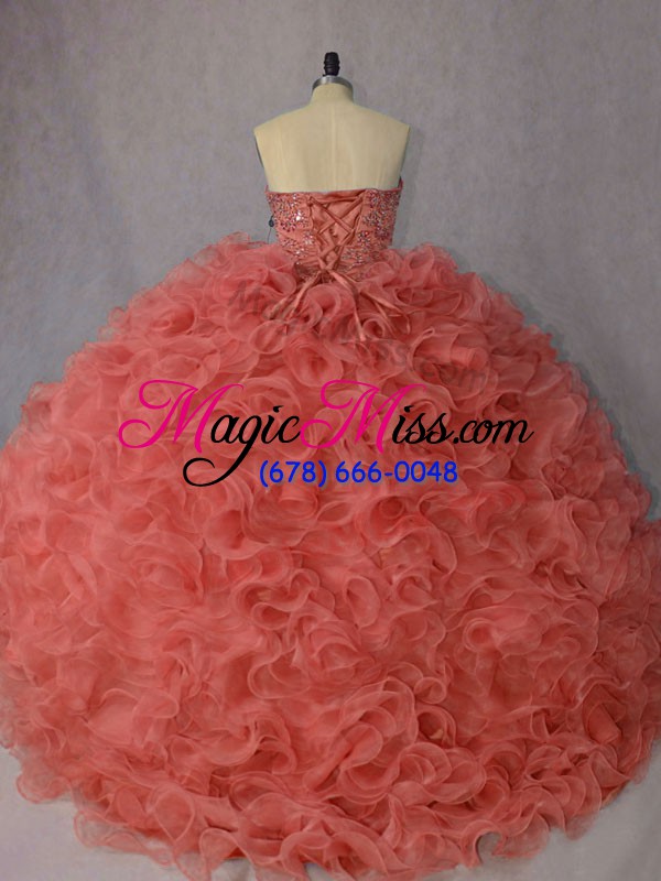 wholesale orange ball gowns beading and ruffles quinceanera dress lace up organza sleeveless