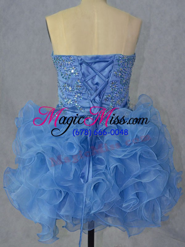 wholesale delicate sweetheart sleeveless homecoming dress mini length beading and ruffles blue organza