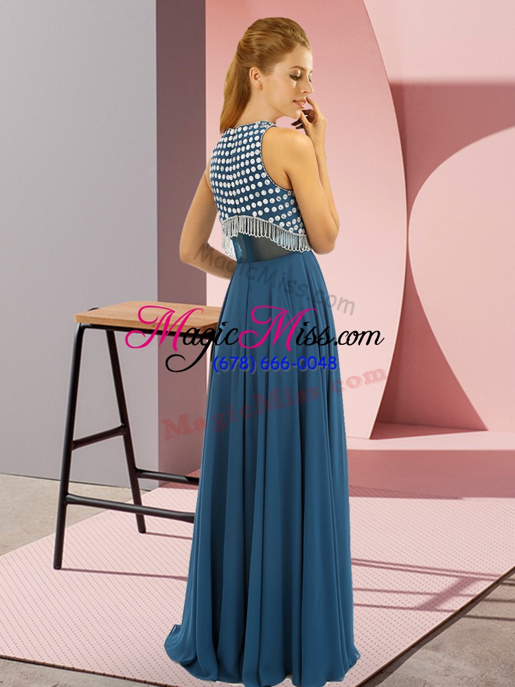 wholesale blue side zipper scoop beading prom dress organza sleeveless