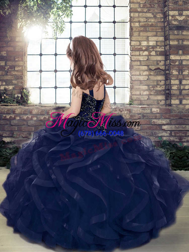 wholesale tulle sleeveless floor length pageant dress for teens and beading and ruffles