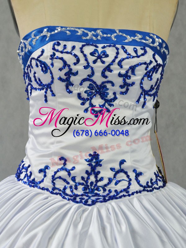 wholesale cheap ball gowns ball gown prom dress blue and white strapless satin sleeveless floor length lace up