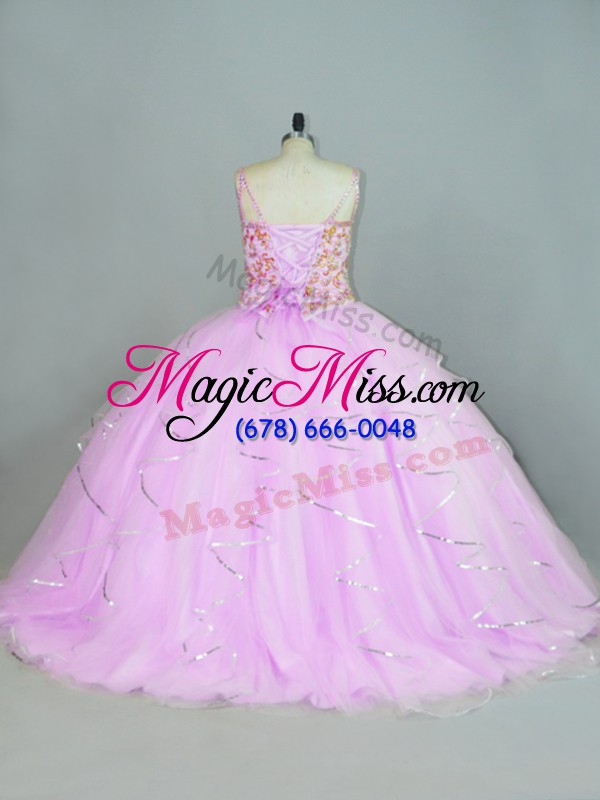 wholesale eye-catching straps sleeveless quinceanera gown floor length ruffles lilac tulle