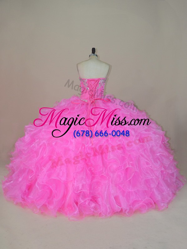 wholesale beautiful sleeveless organza floor length lace up quinceanera dress in pink with beading and ruffles