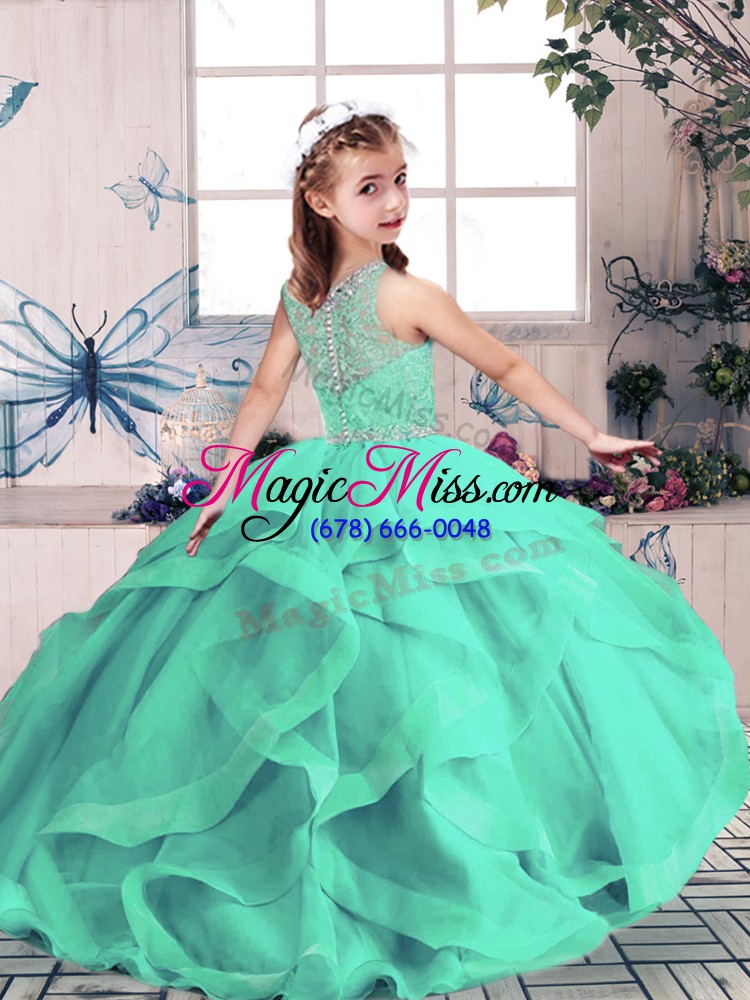 wholesale sleeveless lace up floor length beading and ruffles little girls pageant dress wholesale