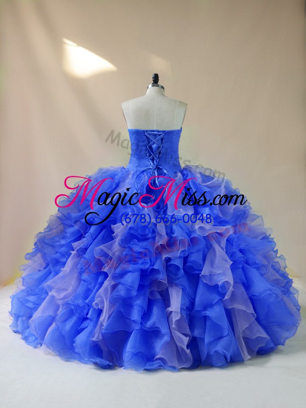 wholesale sweetheart sleeveless quinceanera dresses floor length beading and ruffles royal blue organza