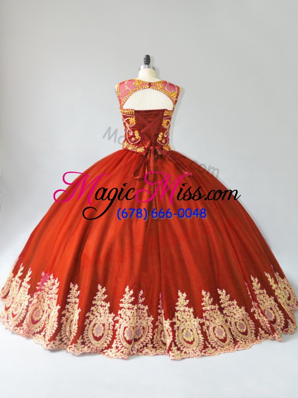 wholesale captivating rust red lace up scoop appliques quinceanera gowns tulle sleeveless