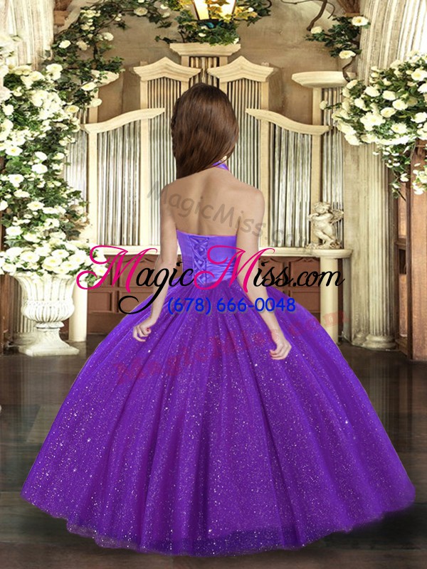 wholesale halter top sleeveless kids pageant dress floor length ruching rust red tulle