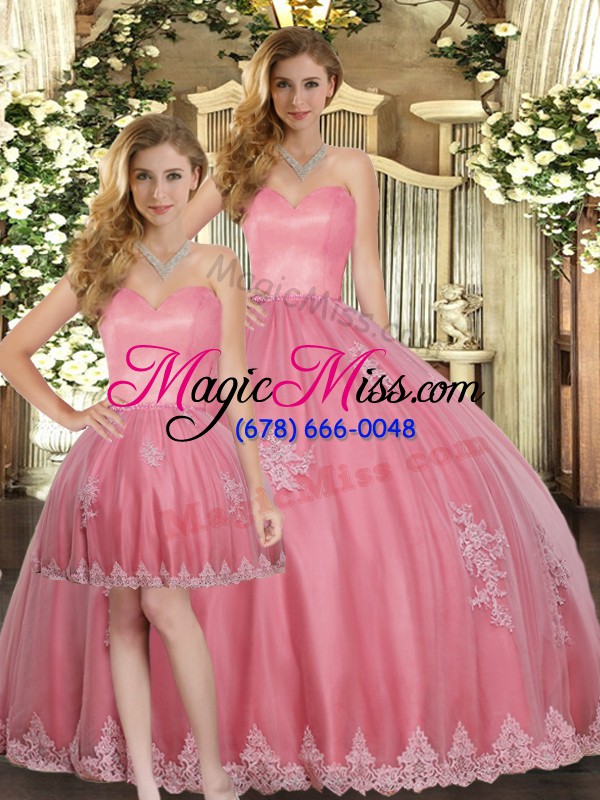 wholesale hot sale sweetheart sleeveless tulle quinceanera dresses appliques lace up